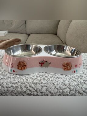 Pusheen Pink Gingerbread Cat Double Pet Bowl